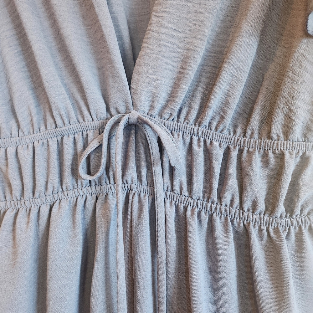 See You Monday Dusty Blue V-Neck Elastic Waist Maxi Dress Size L Flutter Sleeves - Picture 5 of 12